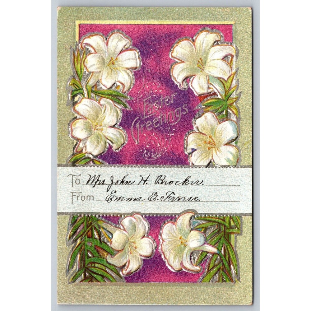 1911 Easter Postcard Embossed Lilies Wilton Junction IA Iowa Postmark Davenport